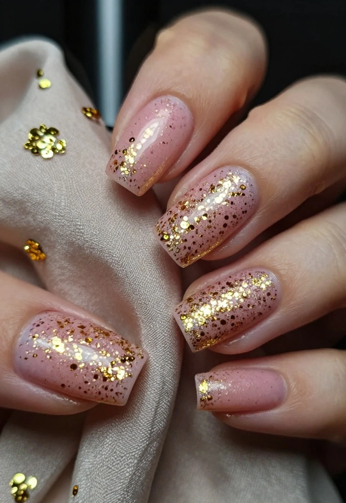 17 Pink Winter Nails Ideas Cozy Feminine Style - 4. Blush and Gold Glitter 1