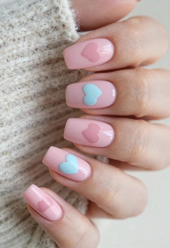17 Pink Winter Nails Ideas Cozy Feminine Style - 8. Heart Details 1