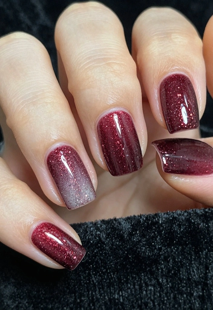 17 Short Winter Nails Ideas Simple Cozy Chic - 10. Chic Burgundy with Glitter Ombre 1