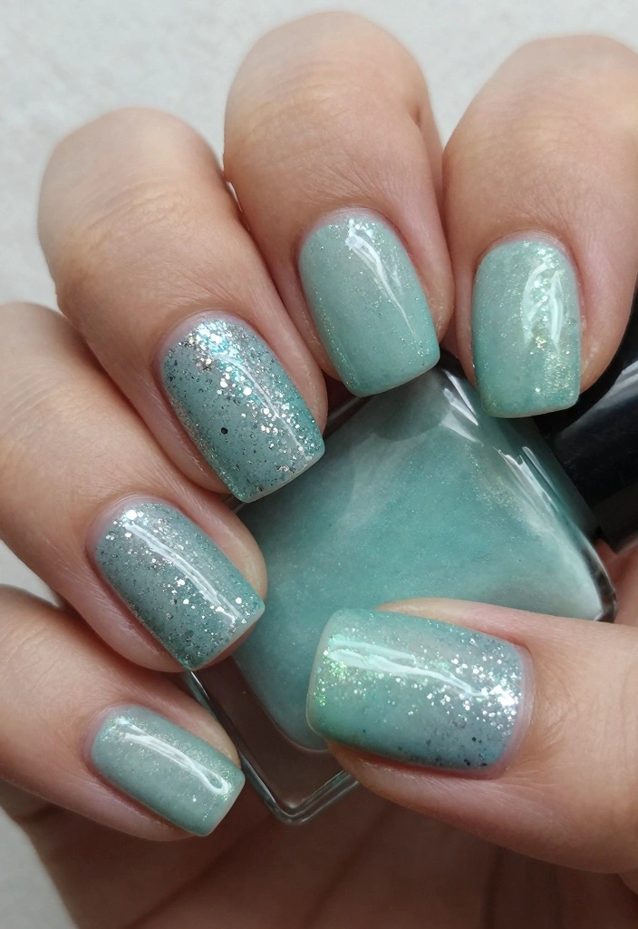 17 Short Winter Nails Ideas Simple Cozy Chic - 4. Icy Mint with Silver Glitter 1