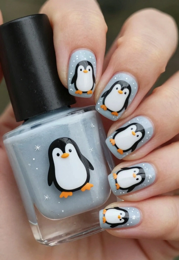 17 Short Winter Nails Ideas Simple Cozy Chic - 6. Penguin Nail Art 1