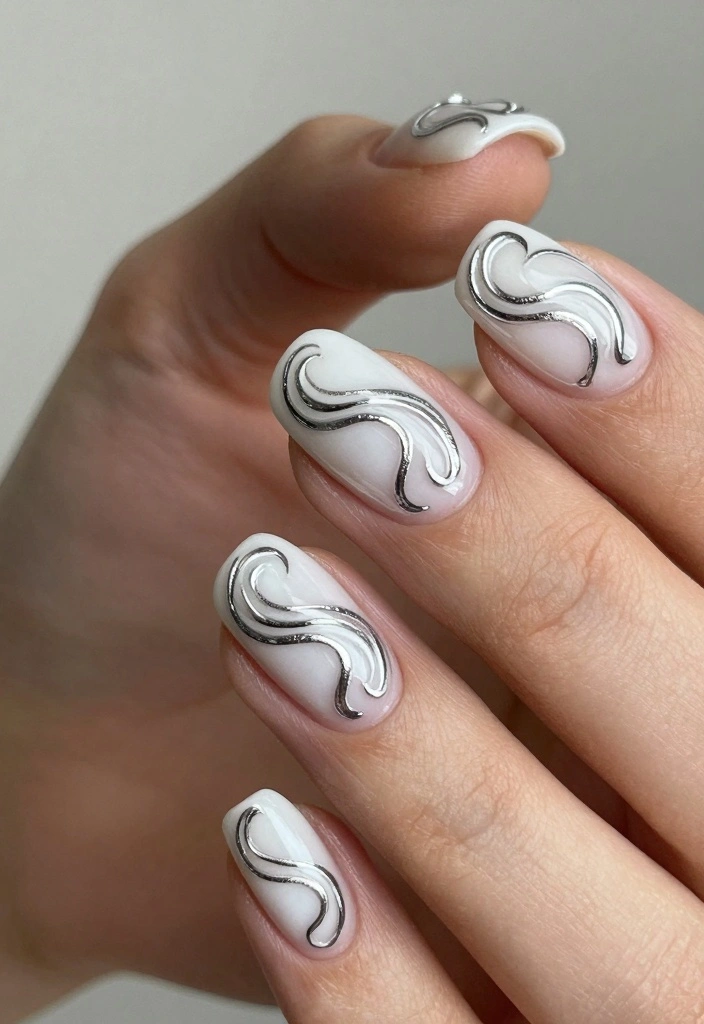 17 Short Winter Nails Ideas Simple Cozy Chic - 7. Silver and White Swirls 1