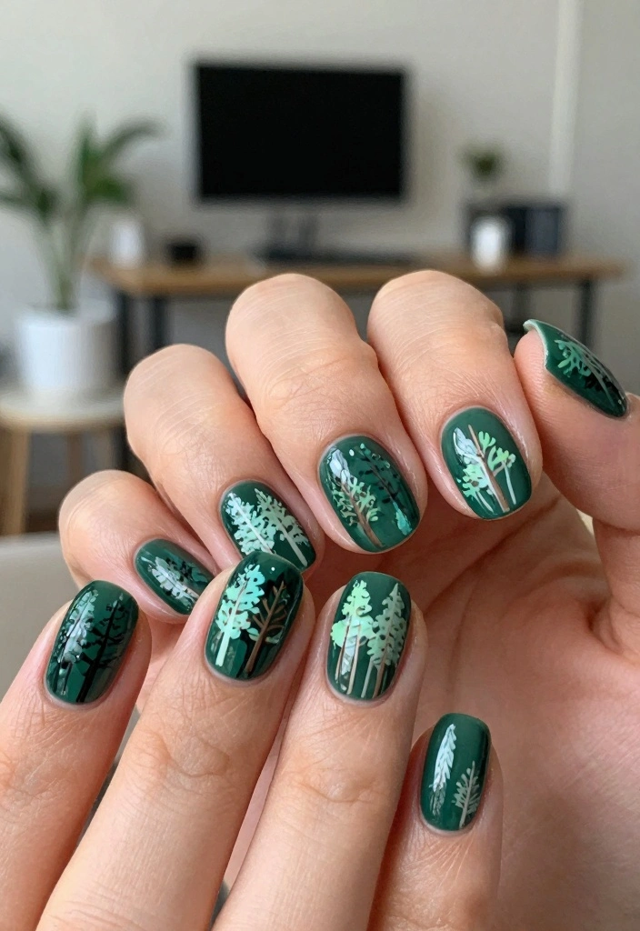 17 Simple Halloween Nails Ideas with a Minimal Spooky Touch - 12. Enchanted Forest Nails 1