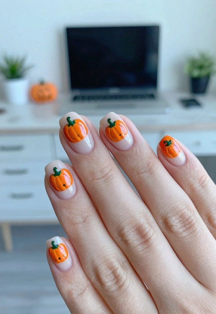 17 Simple Halloween Nails Ideas with a Minimal Spooky Touch - 2. Tiny Pumpkin Accent 1
