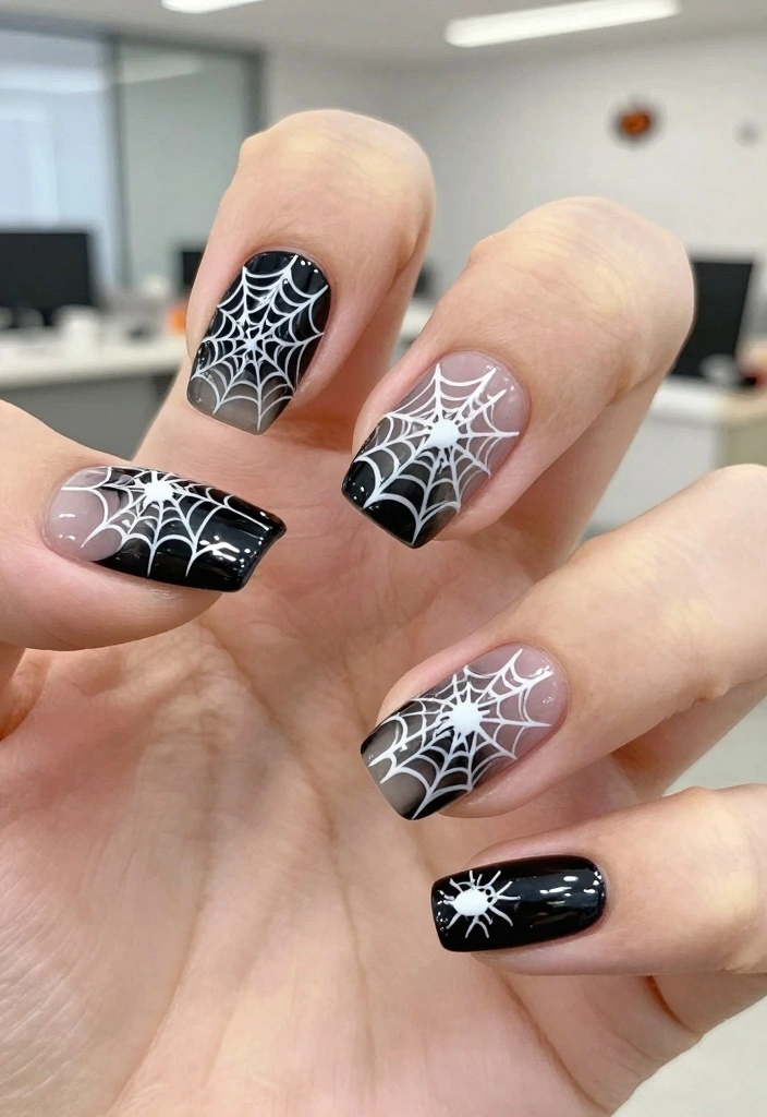 17 Simple Halloween Nails Ideas with a Minimal Spooky Touch - 3. Delicate Spider Webs 1