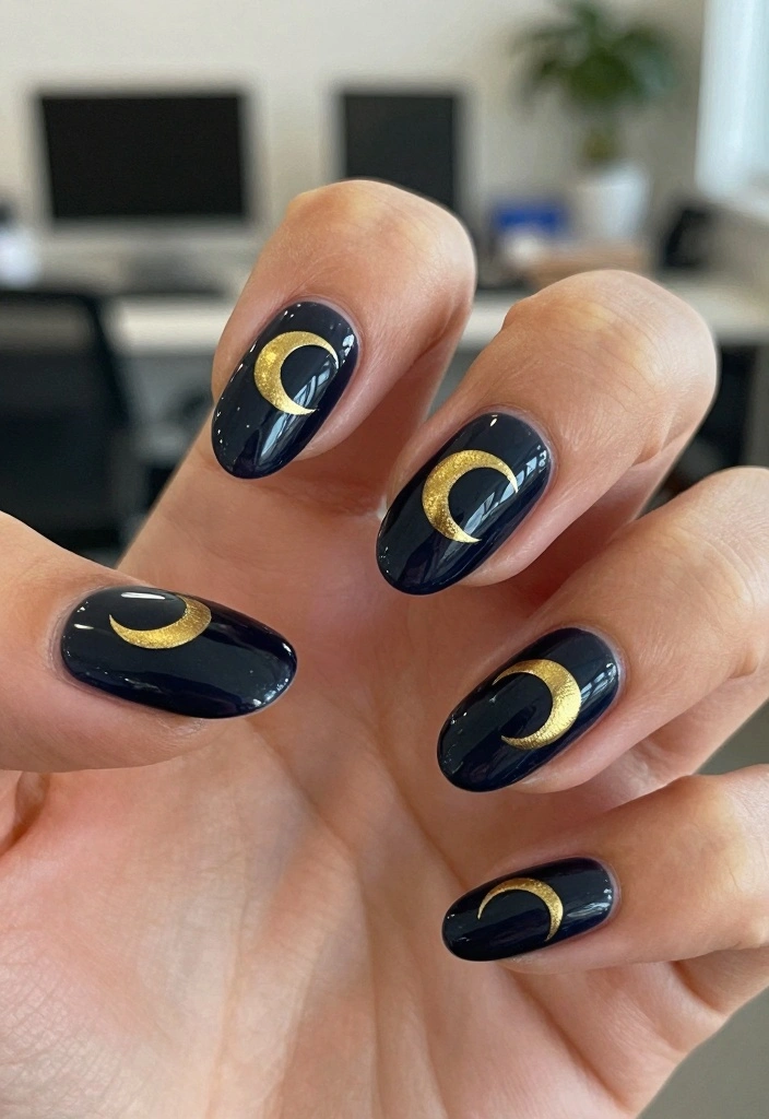 17 Simple Halloween Nails Ideas with a Minimal Spooky Touch - 4. Witchy Crescent Moons 1