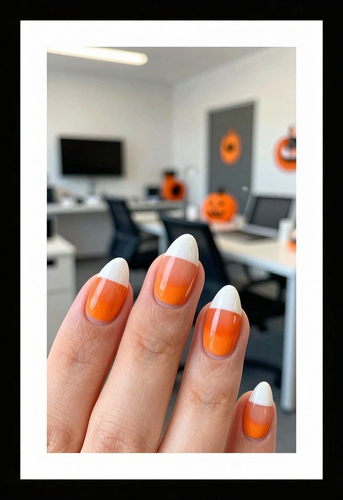 17 Simple Halloween Nails Ideas with a Minimal Spooky Touch - 6. Minimalist Candy Corn 1