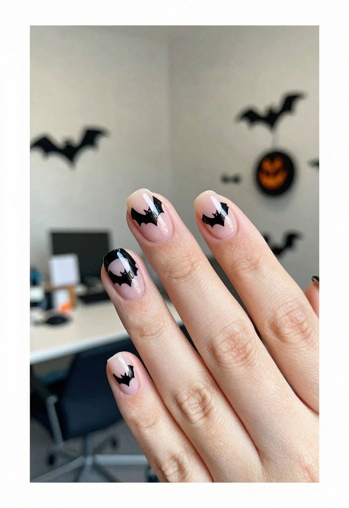 17 Simple Halloween Nails Ideas with a Minimal Spooky Touch - 9. Simple Bat Silhouettes 1