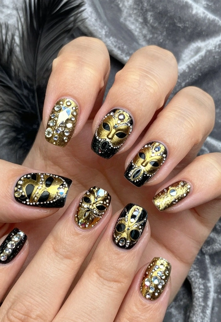 17 Spooky Halloween Nails Ideas: Dark Festive Style - 10. Masquerade Magic 1