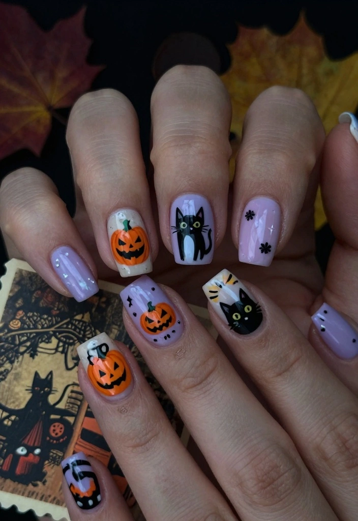 17 Spooky Halloween Nails Ideas: Dark Festive Style - 12. Vintage Halloween 1