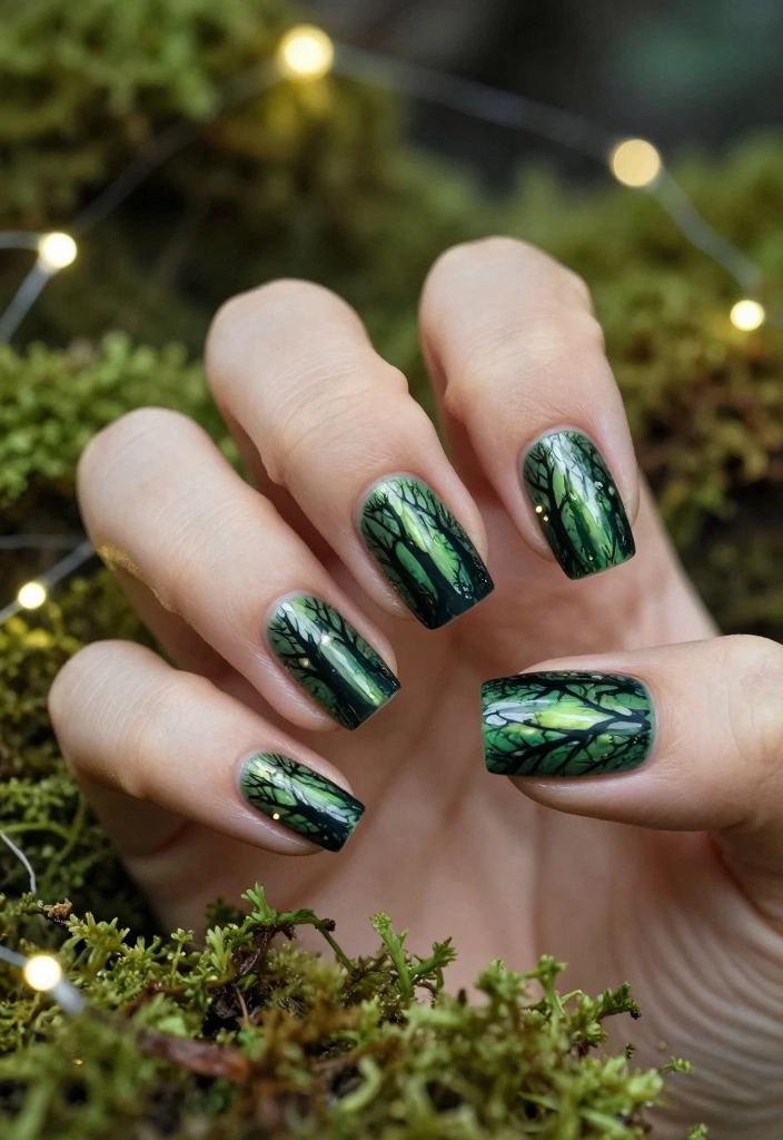 17 Spooky Halloween Nails Ideas: Dark Festive Style - 14. Enchanted Forest 1