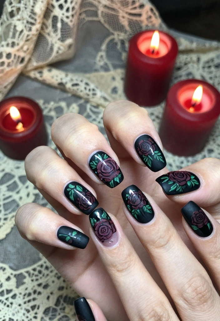 17 Spooky Halloween Nails Ideas: Dark Festive Style - 3. Gothic Rose Garden 1