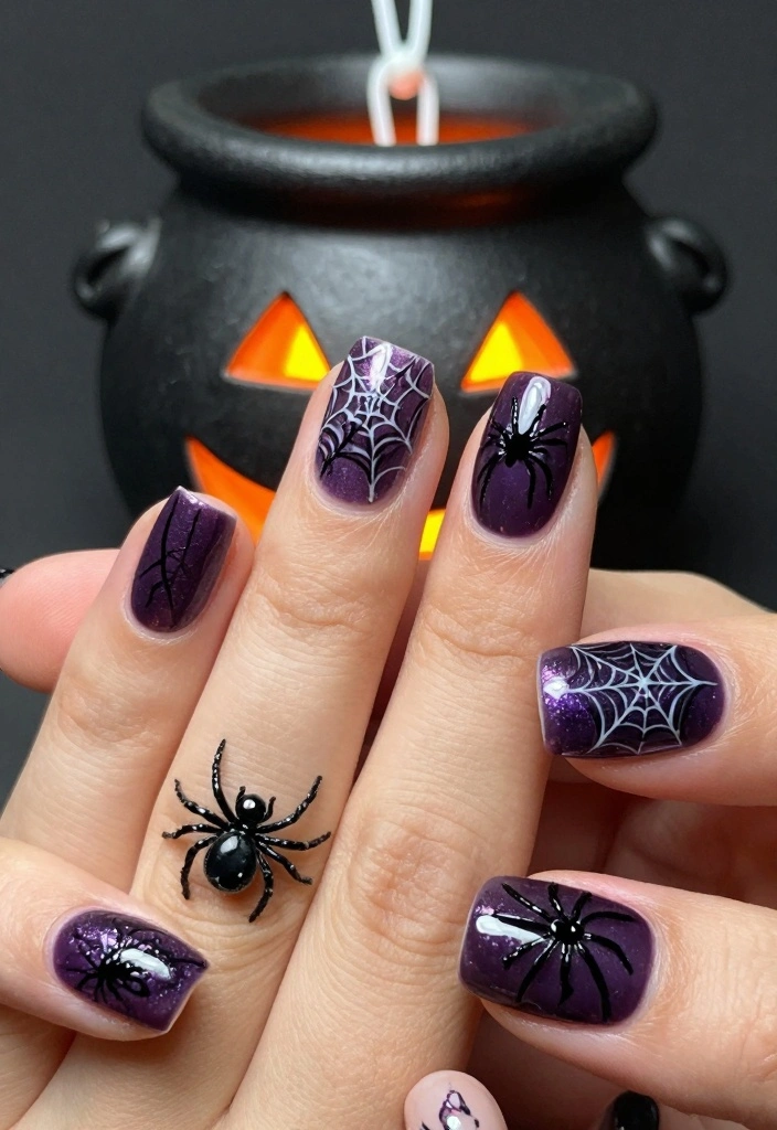 17 Spooky Halloween Nails Ideas: Dark Festive Style - 4. Creepy Crawly Spiders 1