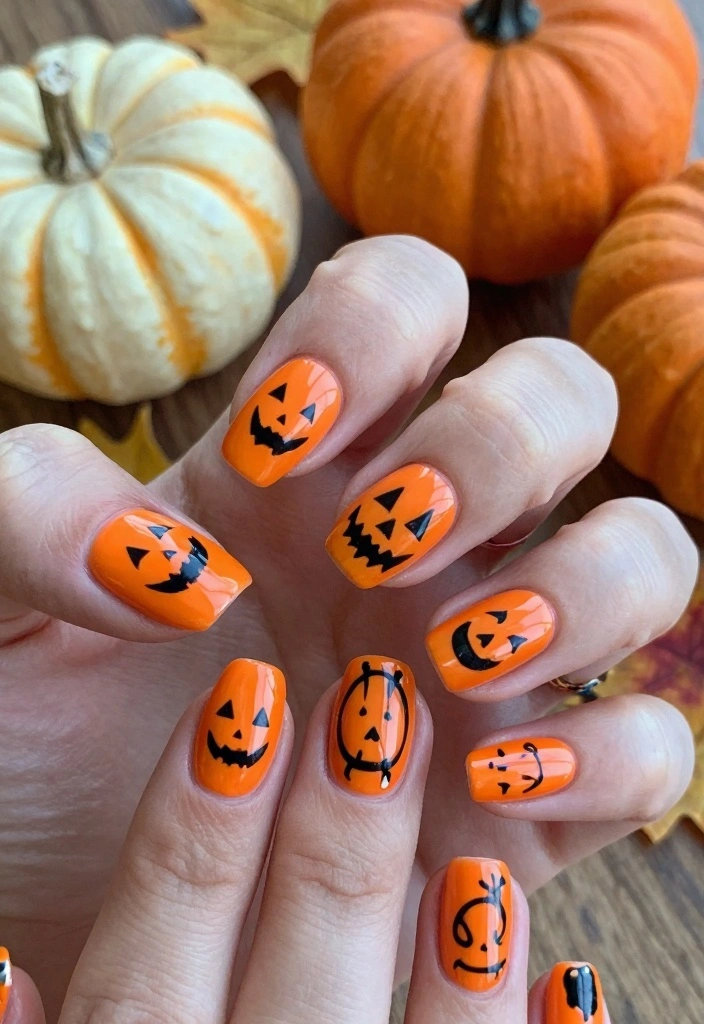 17 Spooky Halloween Nails Ideas: Dark Festive Style - 7. Jack-O'-Lantern Delight 1