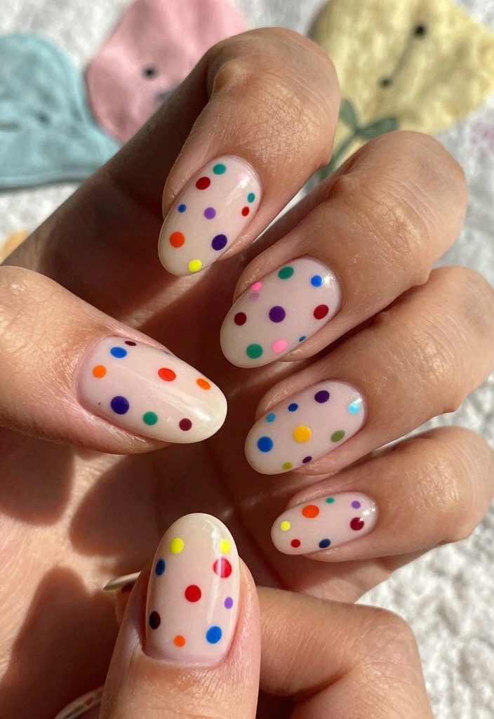 17 Winter Almond Nails Ideas: Sleek Cold Season Shape - 12. Whimsical Dots 1