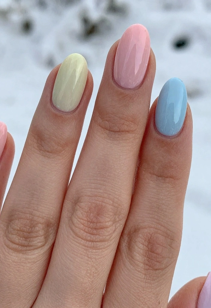 17 Winter Almond Nails Ideas: Sleek Cold Season Shape - 15. Soft Pastels 1