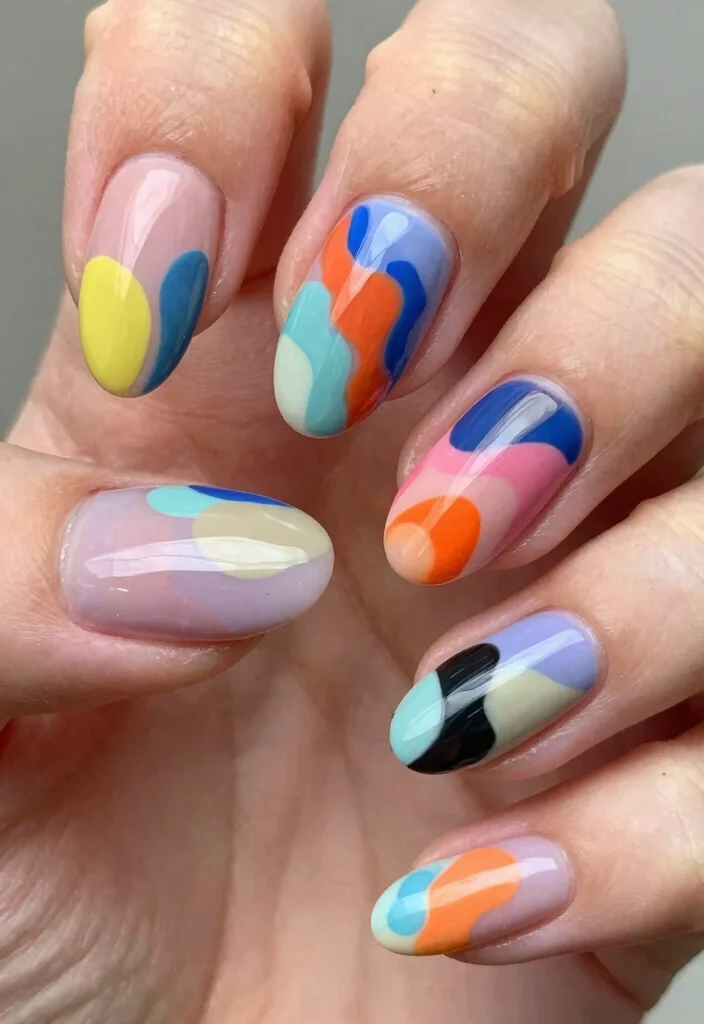 17 Winter Almond Nails Ideas: Sleek Cold Season Shape - 16. Abstract Art 1