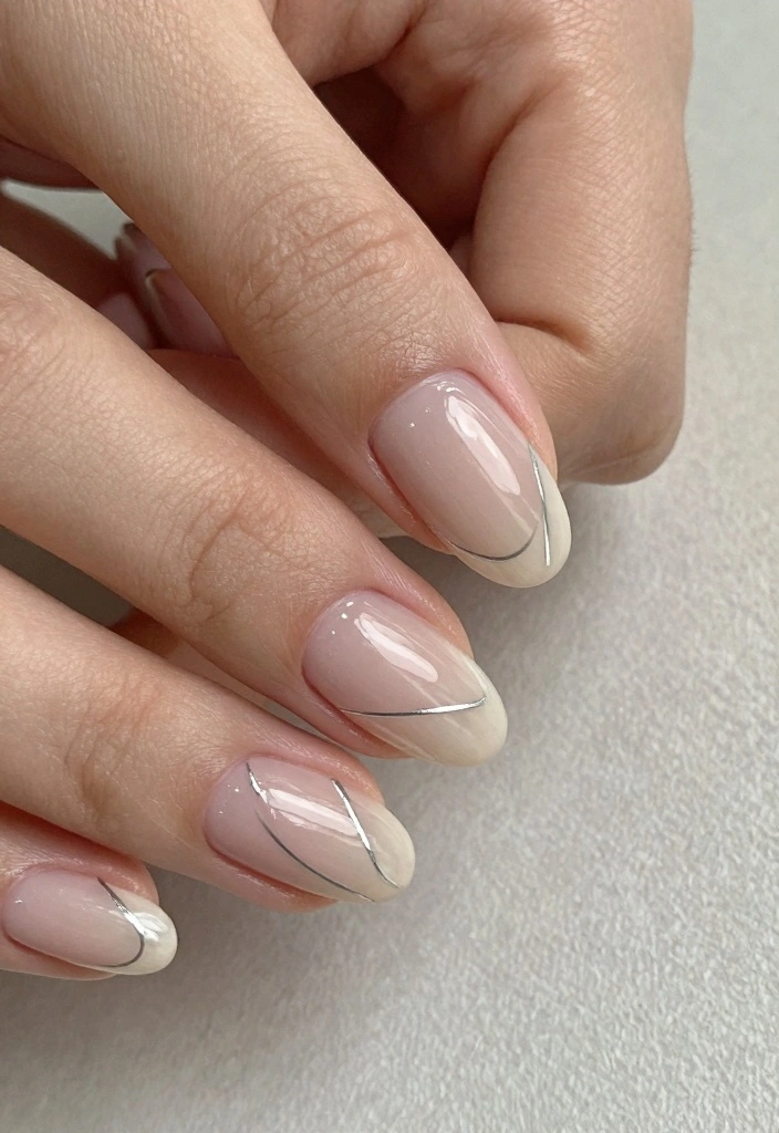 17 Winter Almond Nails Ideas: Sleek Cold Season Shape - 3. Minimalist Silver Lines 1