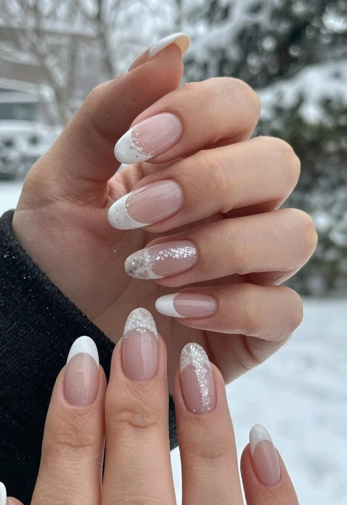 17 Winter Almond Nails Ideas: Sleek Cold Season Shape - 6. Snowy French Tips 1