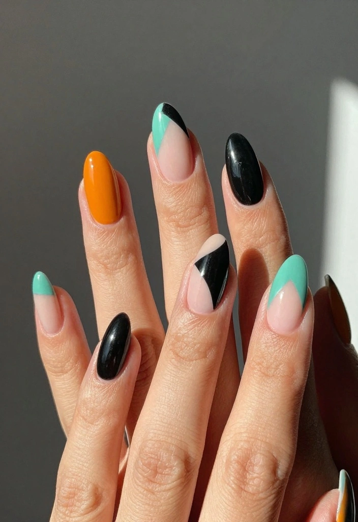 17 Winter Almond Nails Ideas: Sleek Cold Season Shape - 7. Geometric Minimalism 1