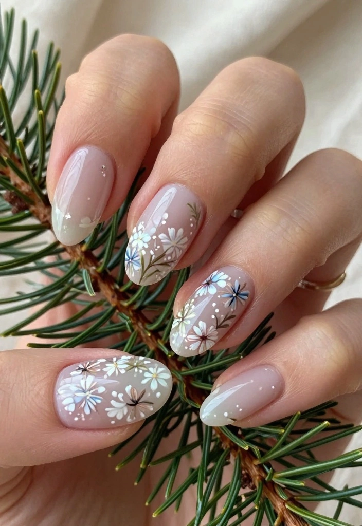 17 Winter Almond Nails Ideas: Sleek Cold Season Shape - 9. Seasonal Flora 1