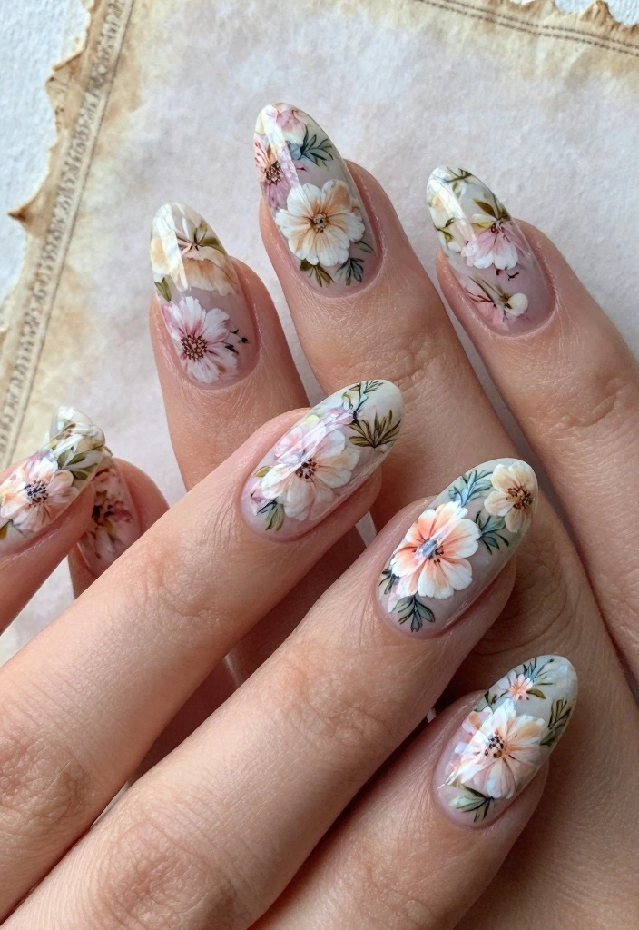 17 Winter Nails 2025 Fresh Seasonal Trends - 13. Vintage Floral Patterns 1