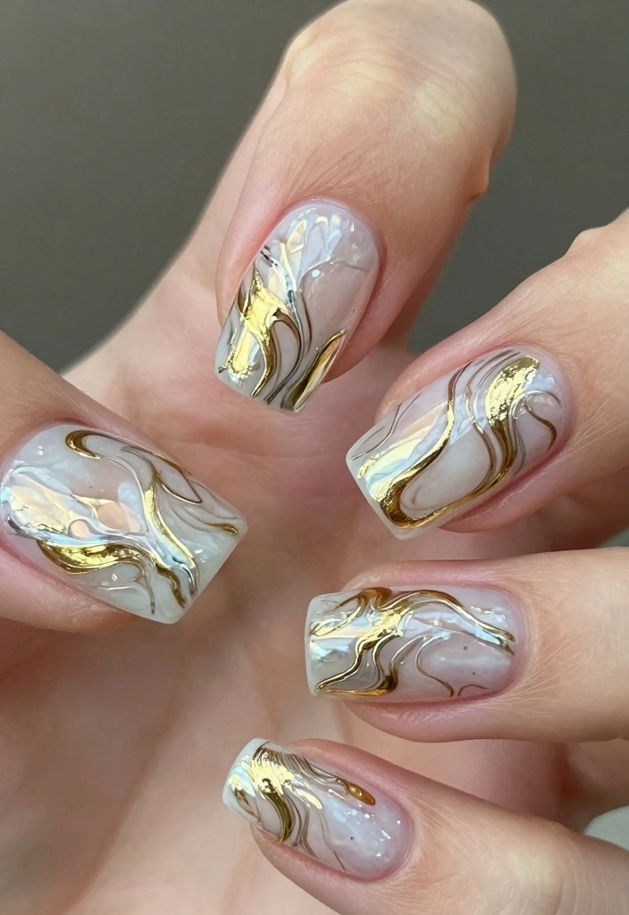 17 Winter Nails 2025 Fresh Seasonal Trends - 14. Metallic Marble Design 1