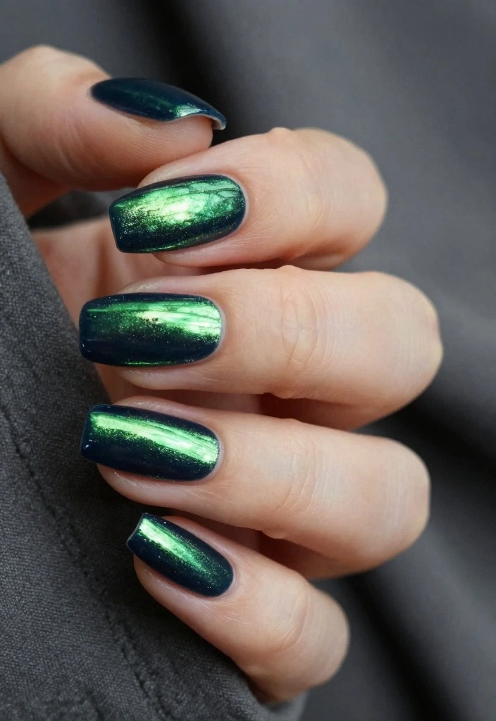 17 Winter Nails 2025 Fresh Seasonal Trends - 7. Metallic Green Accents 1