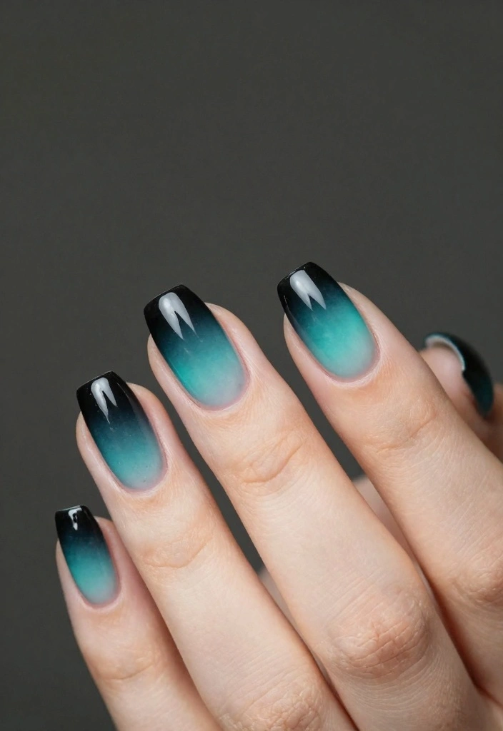 18 Ombre Nail Designs Ideas Smooth Color Blends - 15. Black to Teal 1