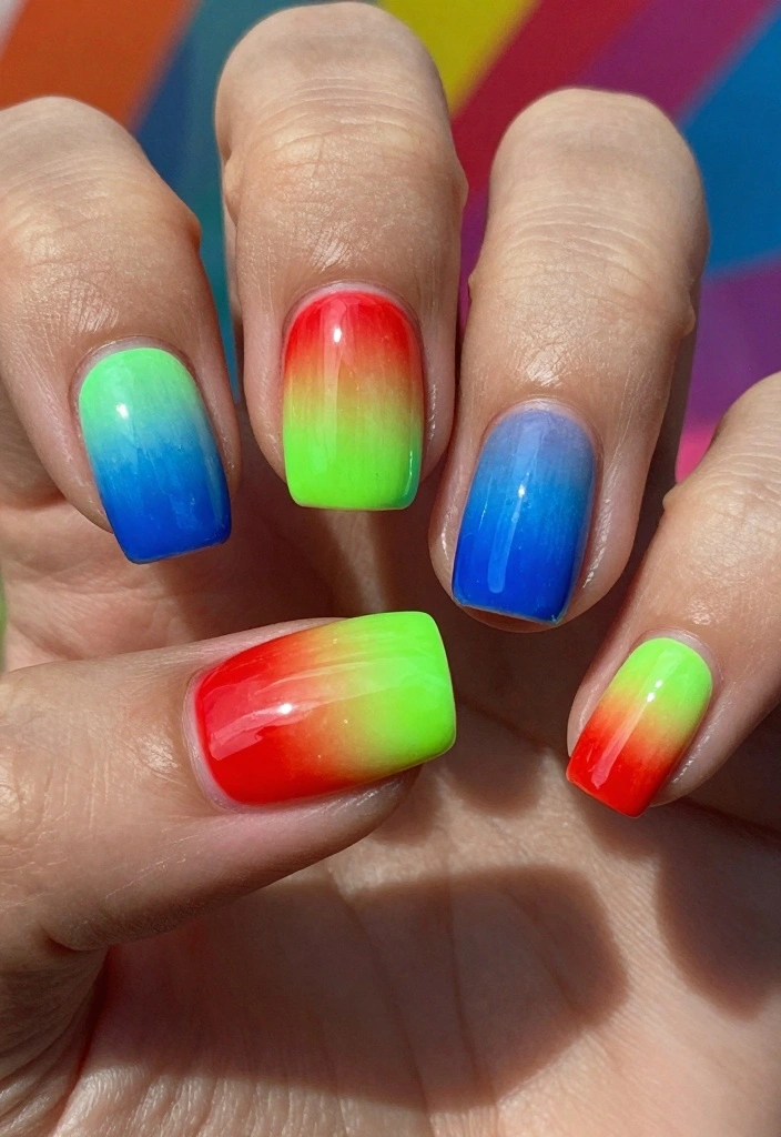 18 Ombre Nail Designs Ideas Smooth Color Blends - 18. Vibrant Ombre with Nail Art 1