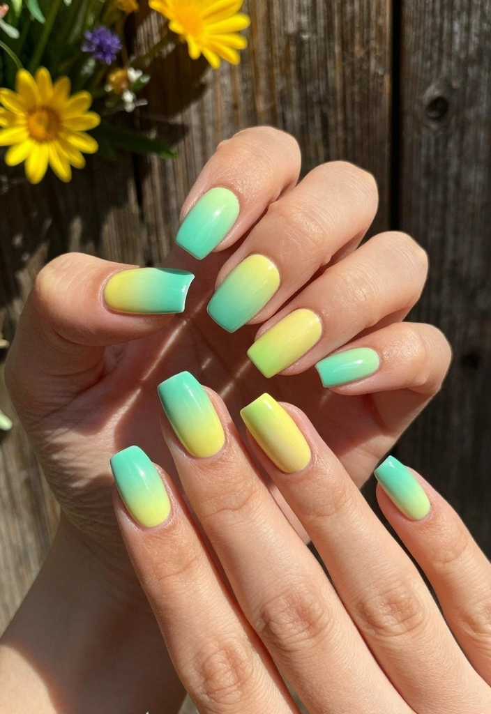 18 Ombre Nail Designs Ideas Smooth Color Blends - 2. Mint Green to Light Yellow 1