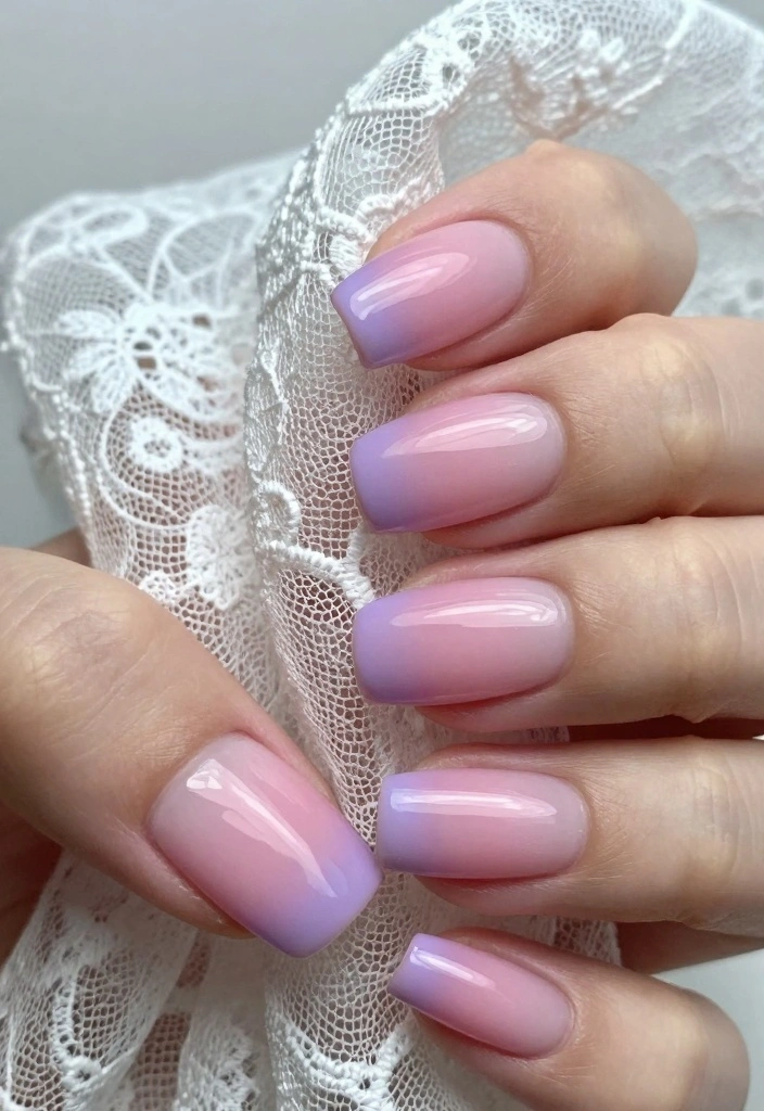 18 Ombre Nail Designs Ideas Smooth Color Blends - 6. Light Pink to Lilac 1