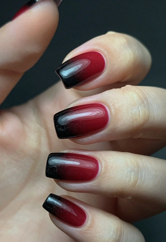 18 Ombre Nail Designs Ideas Smooth Color Blends - 7. Dark Red to Black 1