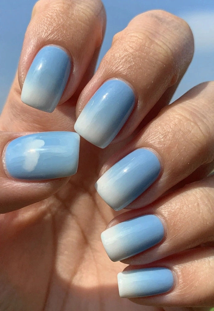 18 Ombre Nail Designs Ideas Smooth Color Blends - 8. Light Blue to White 1