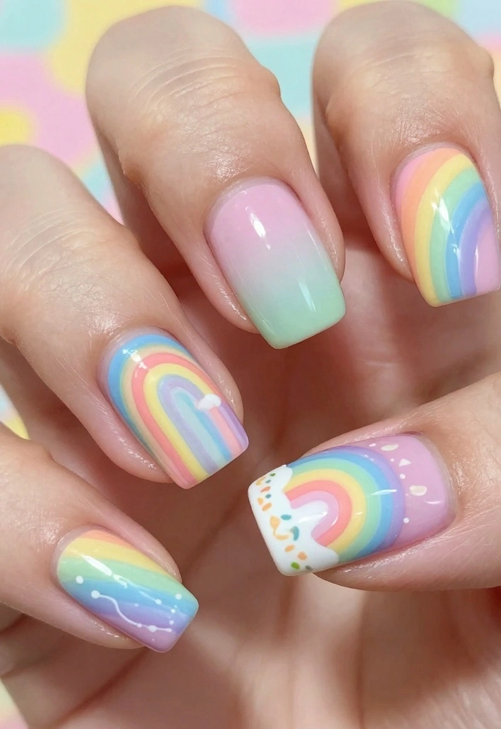 18 Ombre Nail Designs Ideas Smooth Color Blends - 9. Pastel Rainbow Blend 1