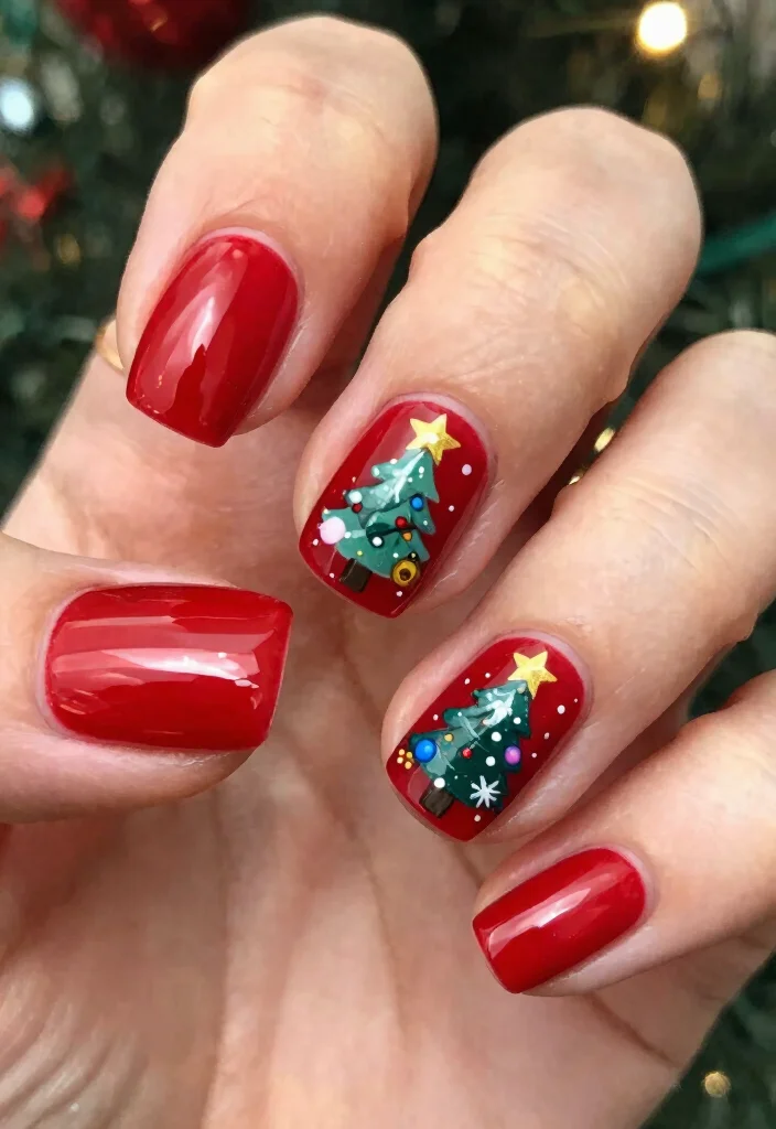 18 Red Christmas Nails Ideas: Festive Bold Looks - 17. Christmas Tree Nail Art 1