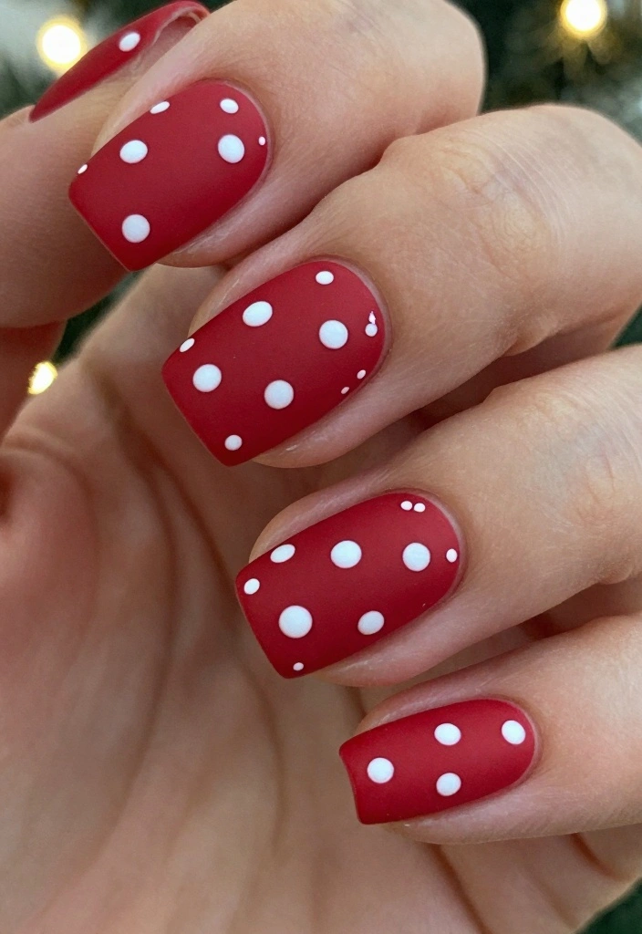 18 Red Christmas Nails Ideas: Festive Bold Looks - 5. Matte Red with Glossy Dots 1