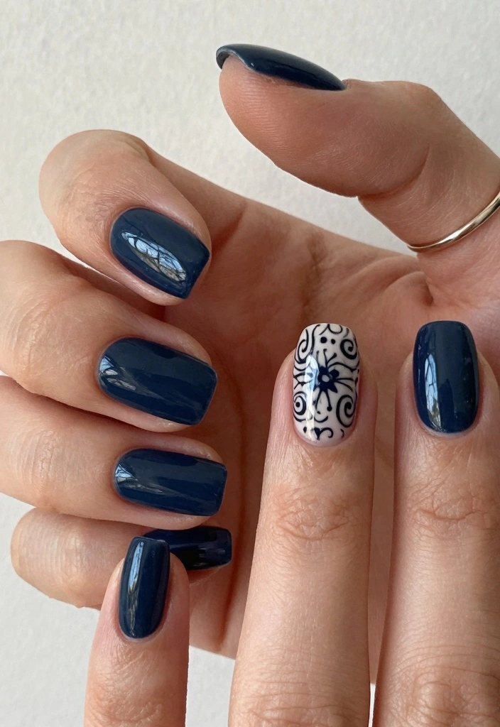 18 Simple Nail Art Ideas for Clean Creative Details - 12. Accented Ring Finger 1