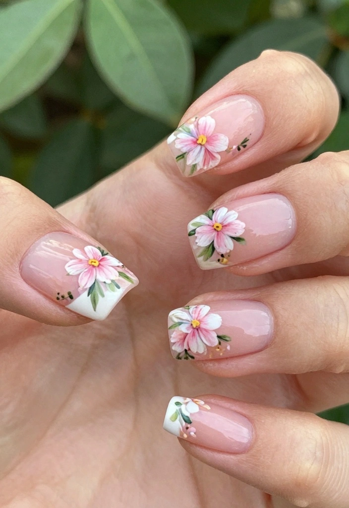 18 White French Nails Ideas Timeless Clean Style - 7. Floral French Tips 1