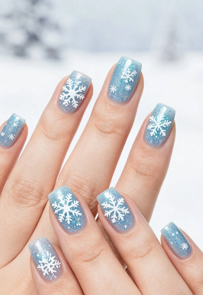 18 Winter Christmas Nails Ideas: Sparkly Festive Glam - 1. Frosted Blue Elegance 1