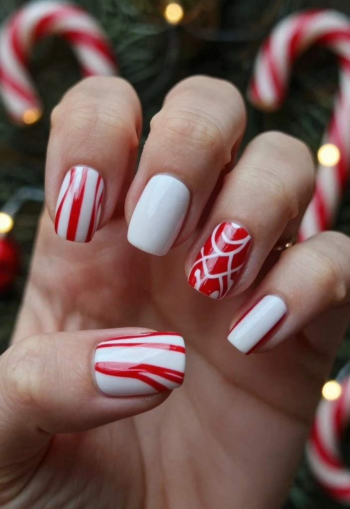 18 Winter Christmas Nails Ideas: Sparkly Festive Glam - 4. Candy Cane Delight 1
