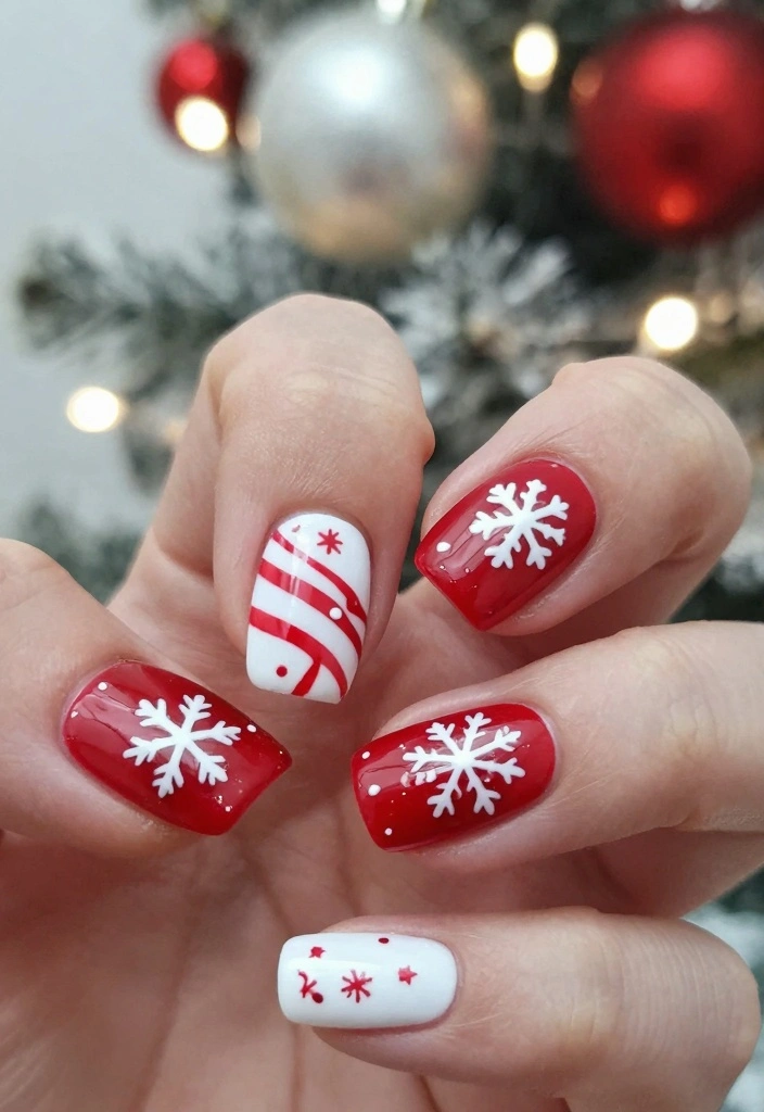 18 Winter Nails Ideas Cozy Trend Forward Style - 7. Classic Red and White 1