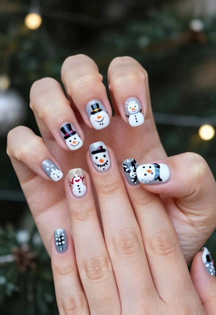 18 Xmas Nails Ideas Festive Cute and Glam - 11. Frosty the Snowman 1