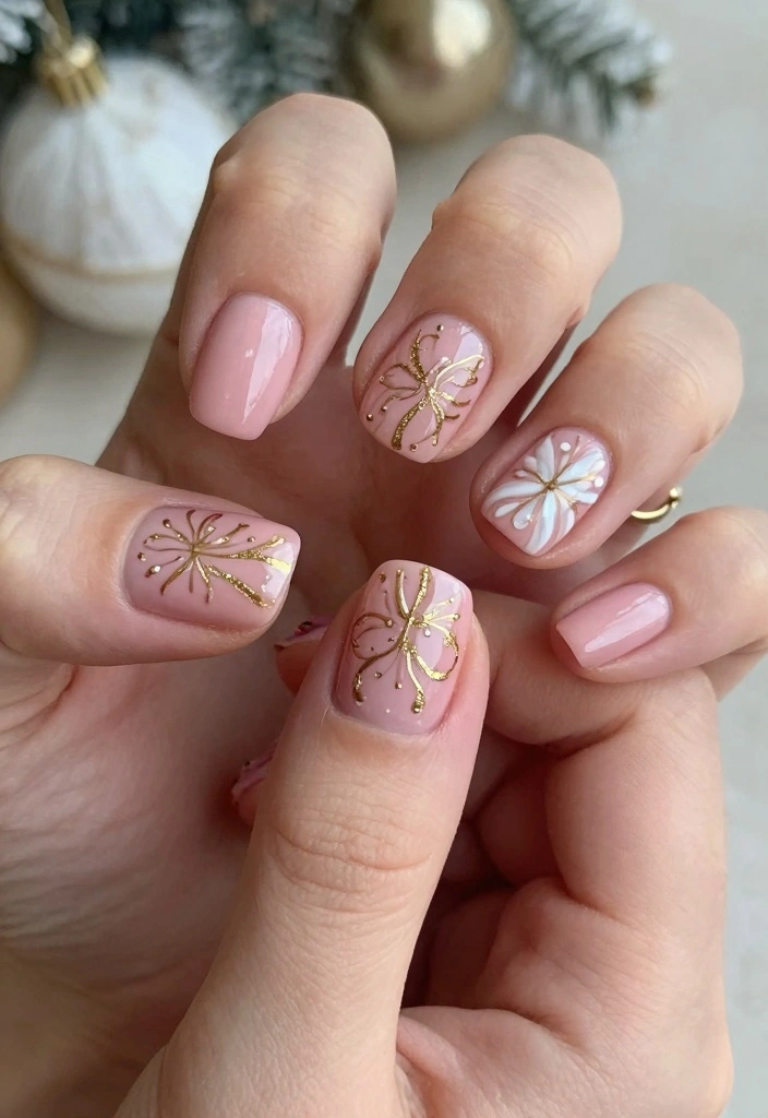 18 Xmas Nails Ideas Festive Cute and Glam - 12. Soft Pink Christmas Vibe 1