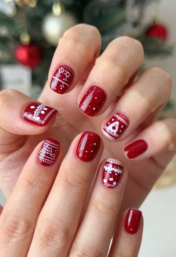 18 Xmas Nails Ideas Festive Cute and Glam - 13. Christmas Sweater Patterns 1