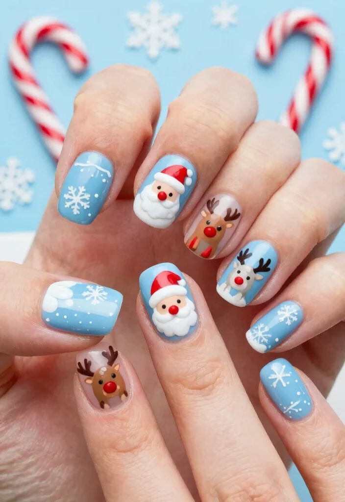 18 Xmas Nails Ideas Festive Cute and Glam - 2. Santa and Reindeer Nails 1