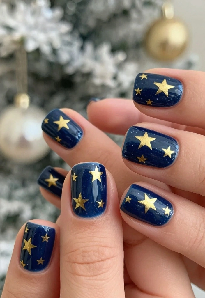 18 Xmas Nails Ideas Festive Cute and Glam - 7. Shiny Gold Stars 1