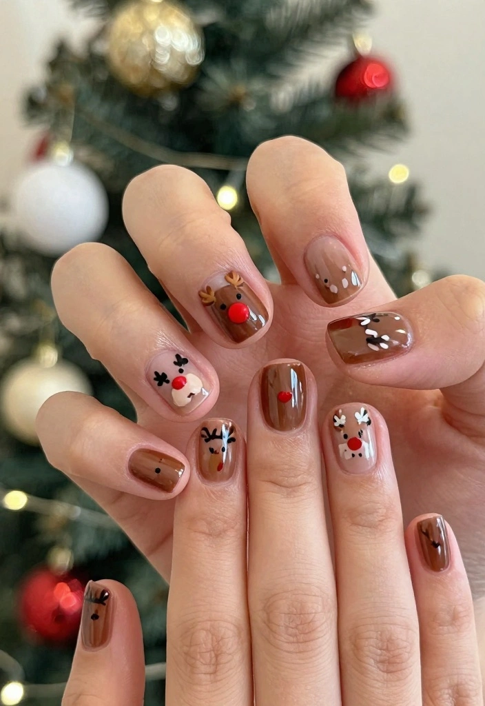 18 Xmas Nails Ideas Festive Cute and Glam - 8. Rudolph the Red-Nosed Reindeer 1