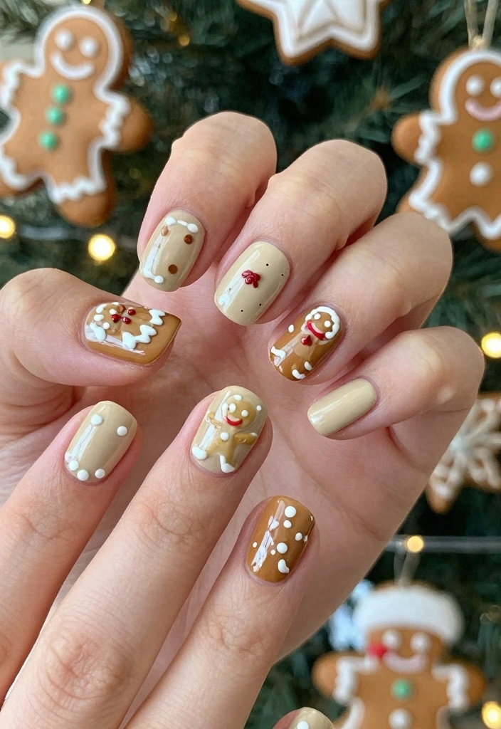 18 Xmas Nails Ideas Festive Cute and Glam - 9. Gingerbread Man Delight 1