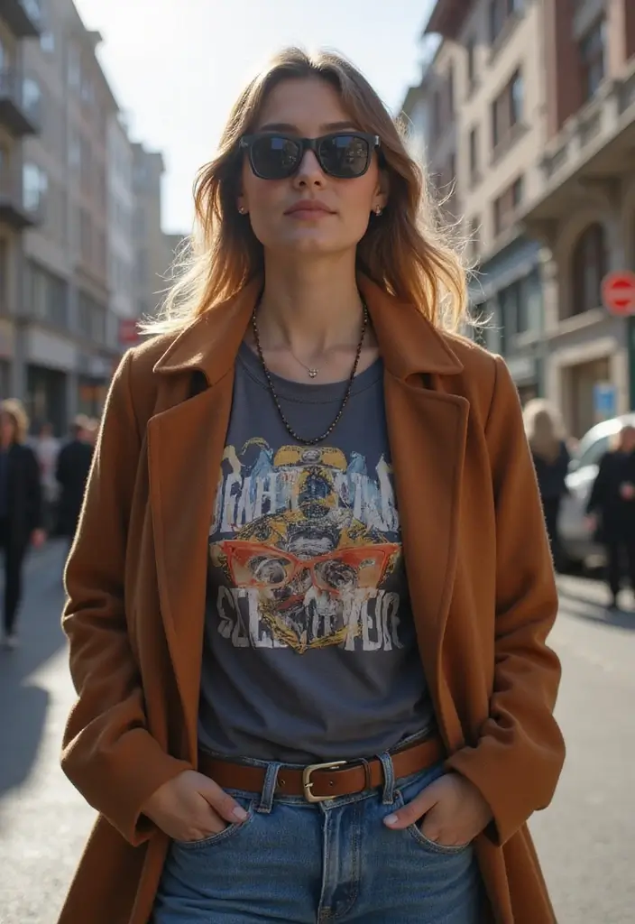 25 Chic Peacoat Womens Outfit To Copy Right Now - 15. Peacoat with a Graphic Tee